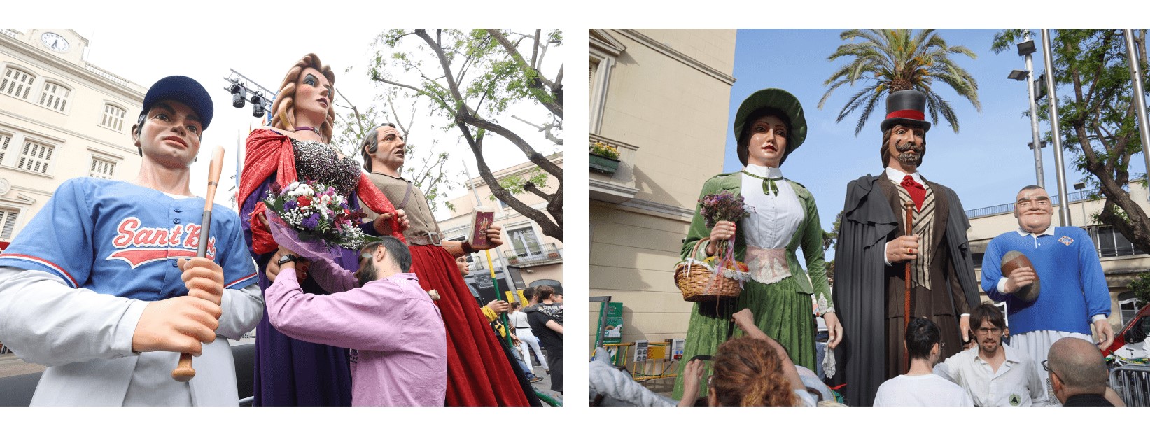 A esquerra els Gegants Manel i Blanca i el gegantó El Pitu. A la dreta els Gegants Ramona i Baldiri i el gegantó Ramonet.