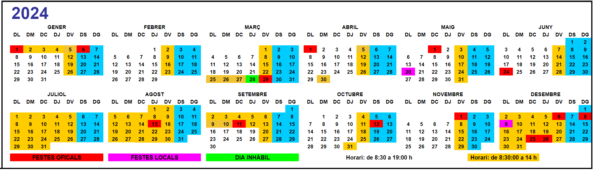 Calendari de horaris EMAP 2024