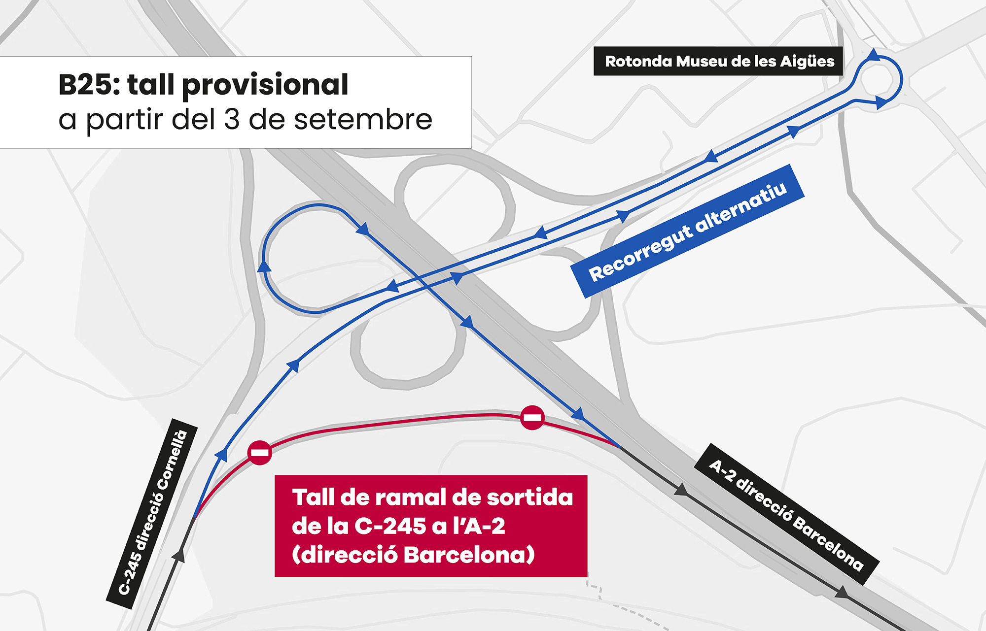 Plànol que mostra la ubicació del tall i l'itinerari alternatiu recomanat
