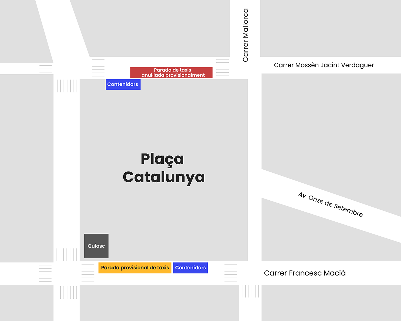 Mapa afectació plaça catalunya taxis