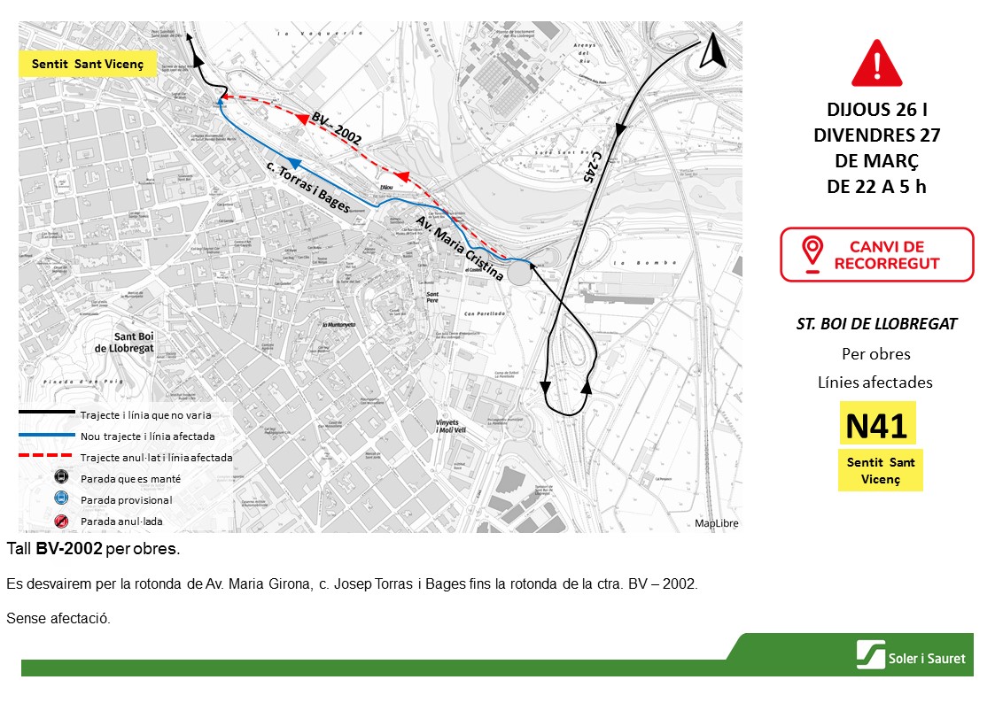 Afectació bus N41 sentit Sant Vicenç