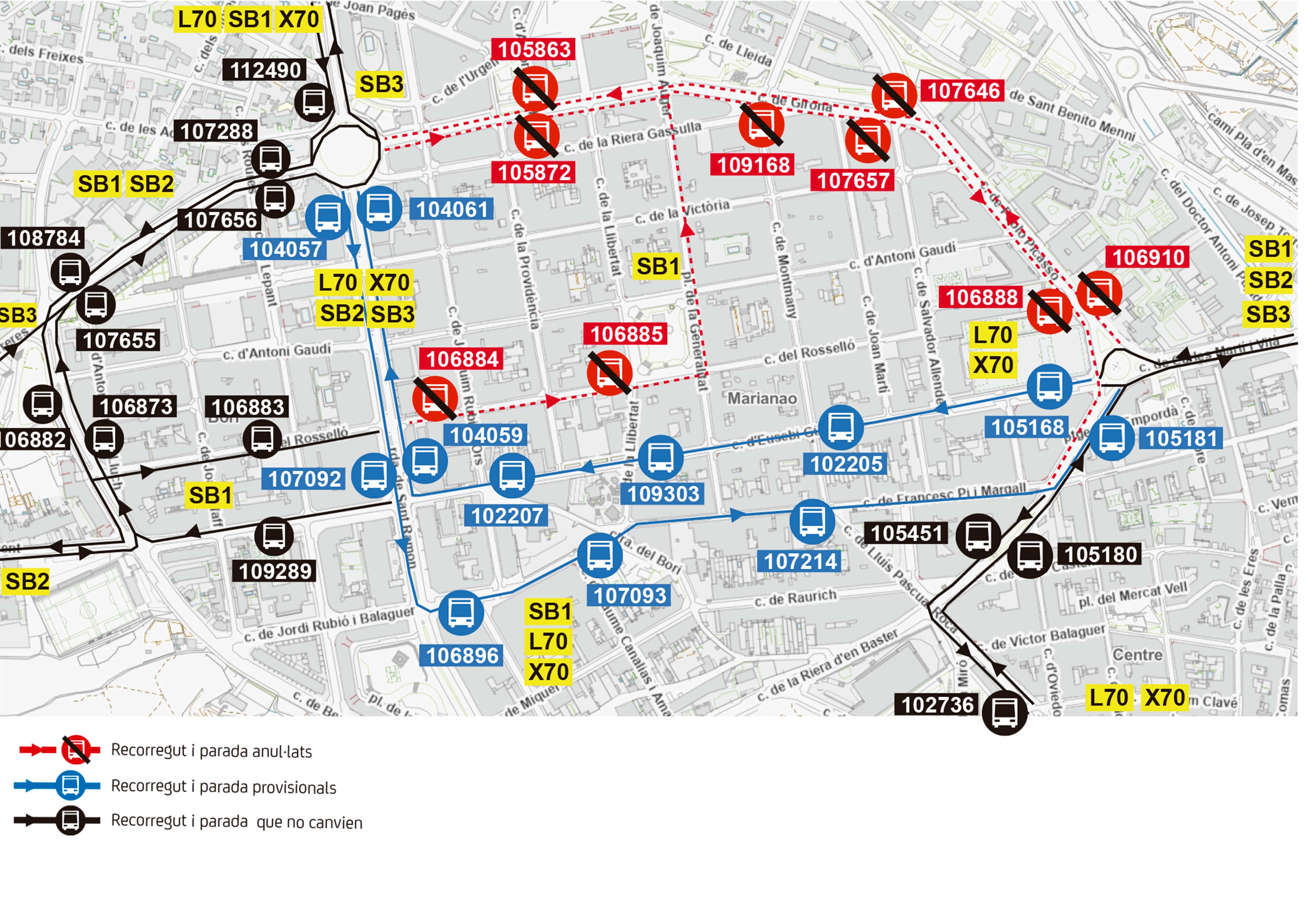 Mapa amb les afectacions dels treballs d'asfaltatge al carrer Girona