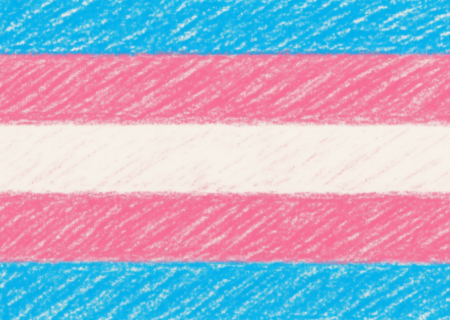 Bandera Trans amb els colors blau cel, rosa i blanc