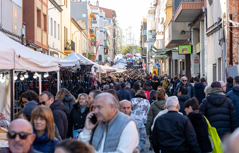 Visitants de la Fira al voltant dels estands al carrer de Torrefigueres