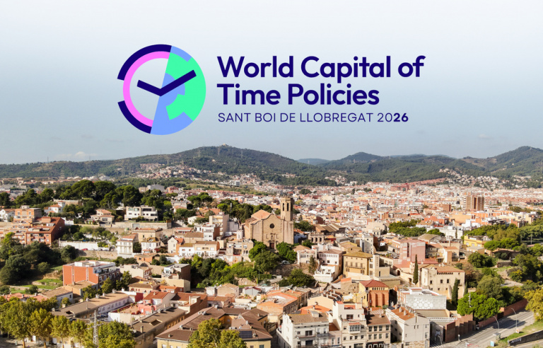 Vista aèria de la ciutat amb el logo de la Capitalitat al centre