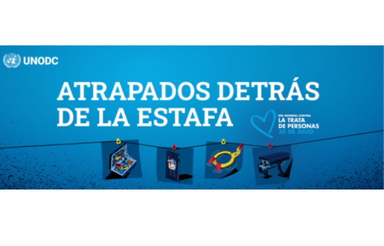 imatge de la campanya "Atrapados detrás de la estafa" de la UNODC