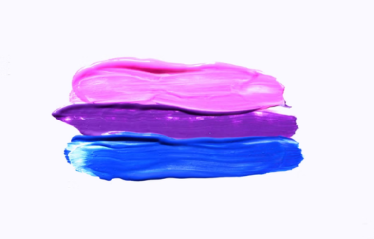 Colors de la bandera bisexual (rosa, lila i blau) amb pintures al mig 